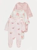 Set od 3 Spilhozne - Pink Rose Zip Fasten Sleepsuits 3 Pack