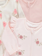 Set od 3 Spilhozne - Pink Rose Zip Fasten Sleepsuits 3 Pack