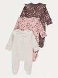 Set od 3 Spilhozne - Flower Dotty Zip Fasten Sleepsuits 3 Pack