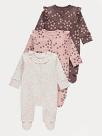 Set od 3 Spilhozne - Flower Dotty Zip Fasten Sleepsuits 3 Pack