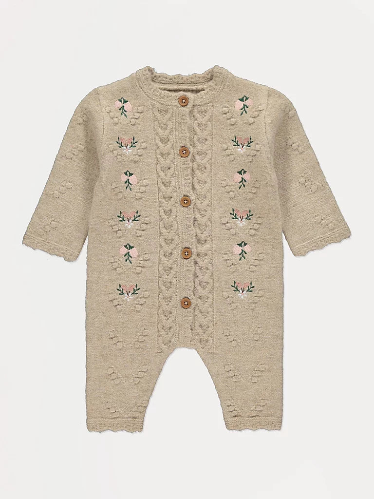 Neutral Floral Embroidered Knitted All in One