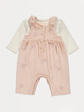 Pink Velour Ribbed Dungaree and Bodysuit Outfit