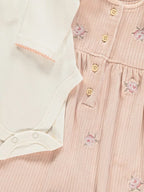Pink Velour Ribbed Dungaree and Bodysuit Outfit