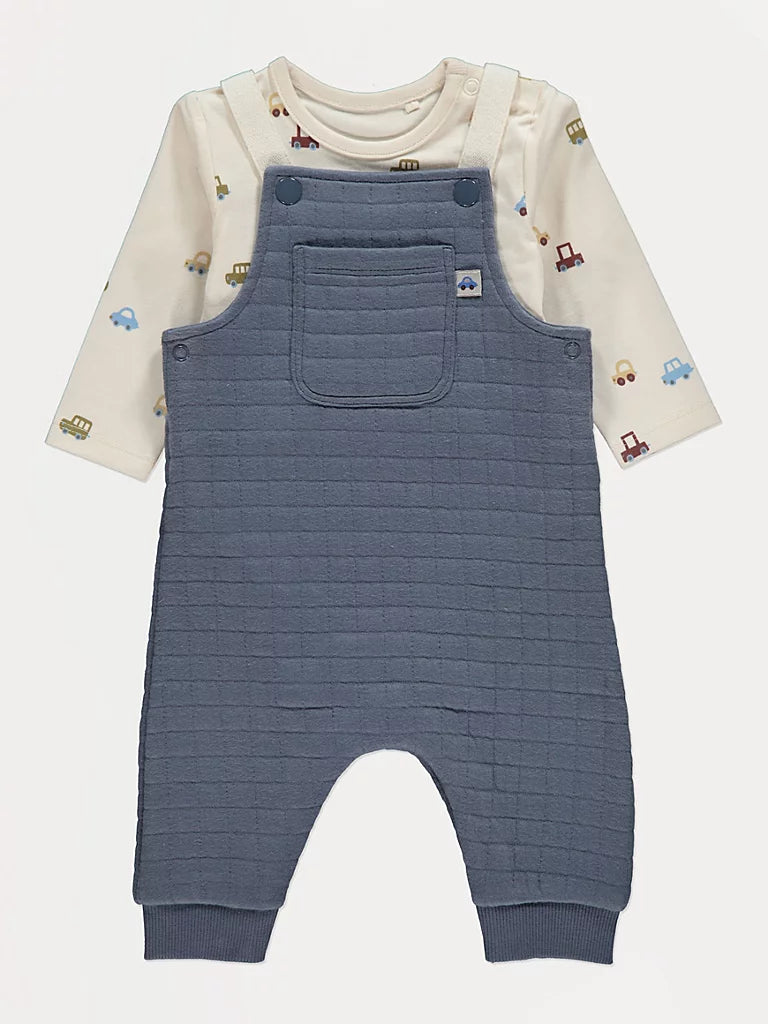 Blue Quilted Dungarees and Bodysuit Outfit