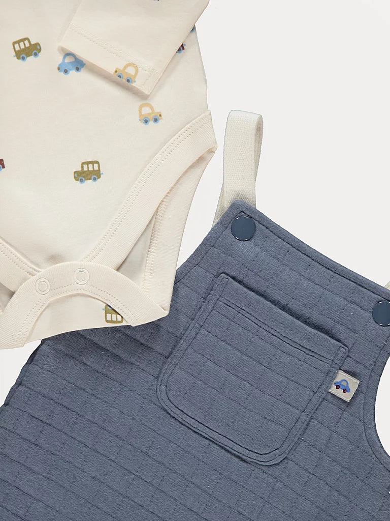 Blue Quilted Dungarees and Bodysuit Outfit