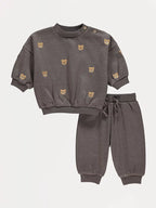Brown Bear Embroidered Sweatshirt and Joggers Outfit