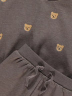 Brown Bear Embroidered Sweatshirt and Joggers Outfit