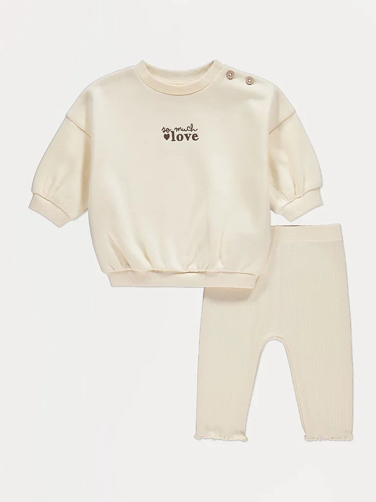 Cream So Much Love Sweatshirt and Ribbed Leggings Set