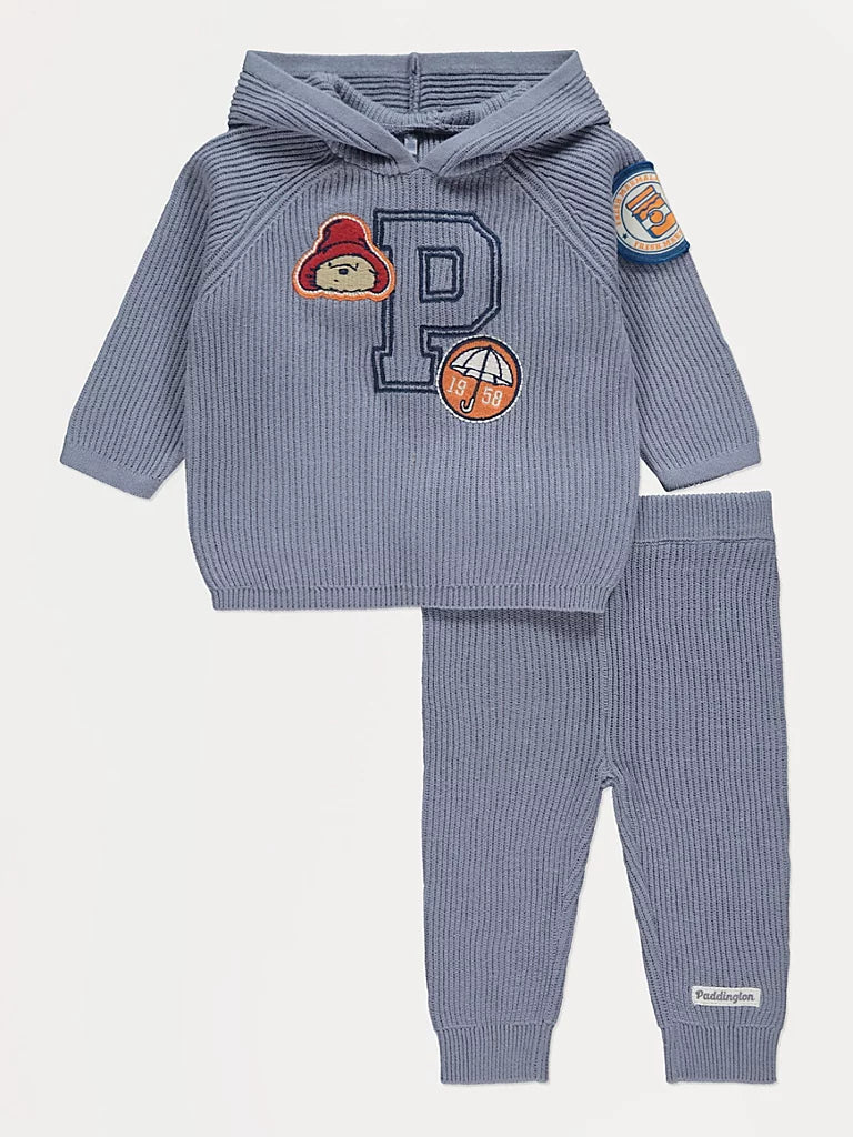 Paddington Bear Blue Knitted Badge Hoodie and Trousers Set
