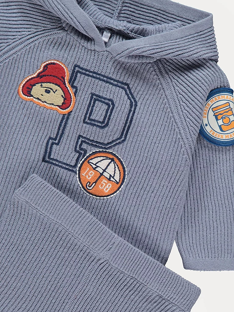 Paddington Bear Blue Knitted Badge Hoodie and Trousers Set