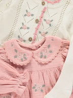 Pink Floral Dress Pointelle Cardigan and Socks Outfit