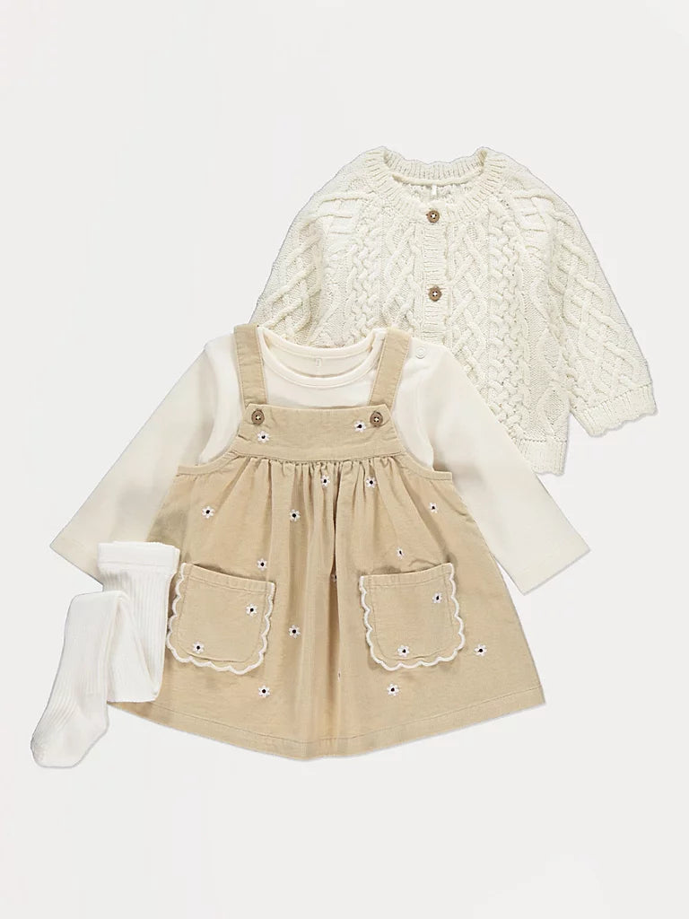 Cream Embroidered Pinafore 4 Piece Outfit