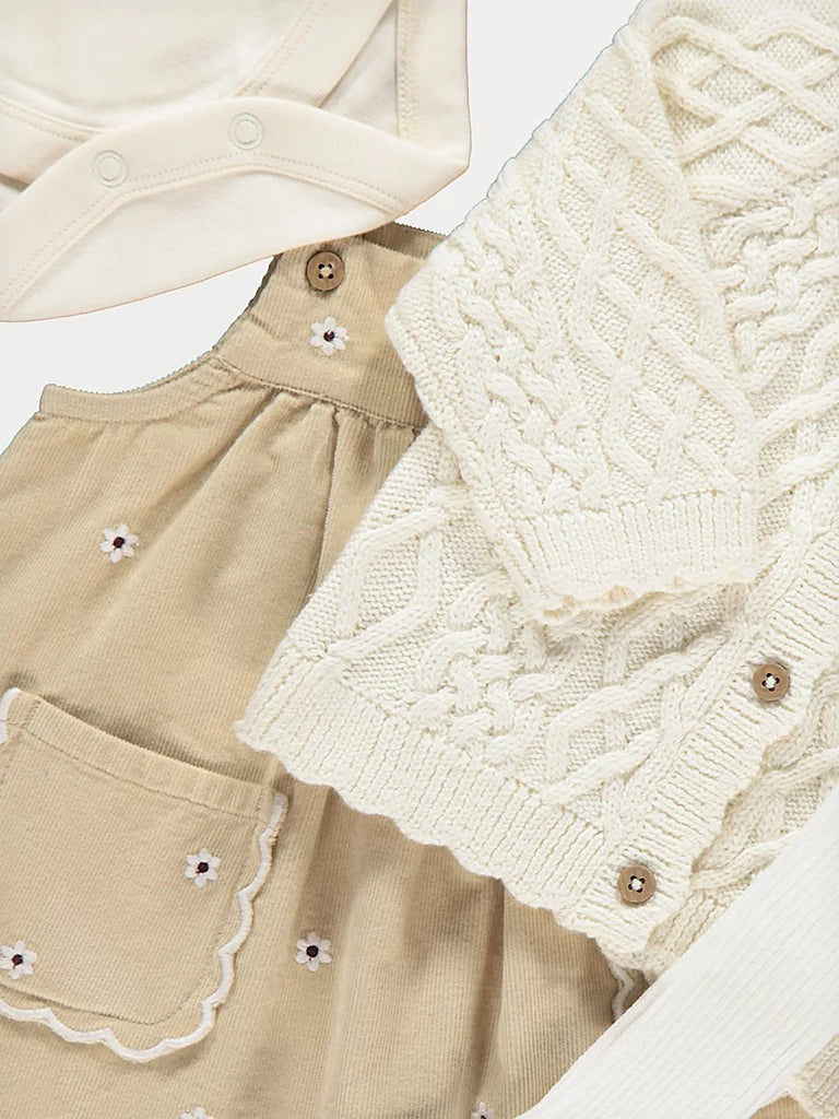 Cream Embroidered Pinafore 4 Piece Outfit