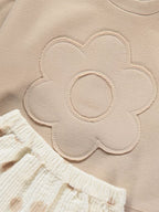 Neutral Flower Sweatshirt Corduroy Trousers Outfit