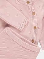Pink Pointelle Knitted Cardigan and Trousers Set