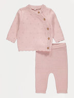 Pink Pointelle Knitted Cardigan and Trousers Set