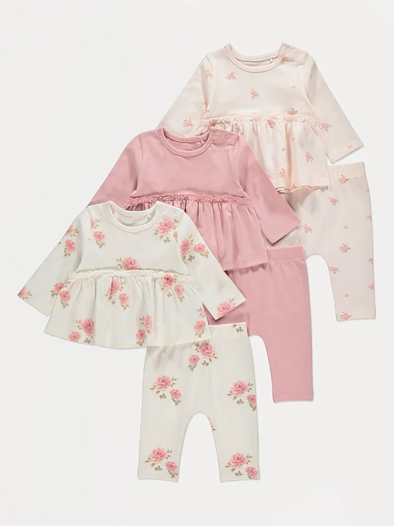 Set 3 majice i 3 pantalona - Pink Floral Tops and Leggings Outfit 3 Pack