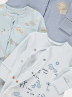 Set od 3 Spilhozne - Blue Safari Animal Sleepsuits