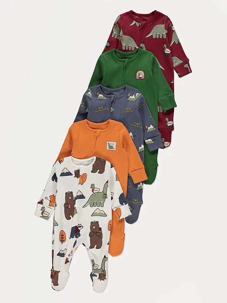 Set od 5 Spilhozne - Outdoor Animal Long Sleeve Sleepsuits 5
