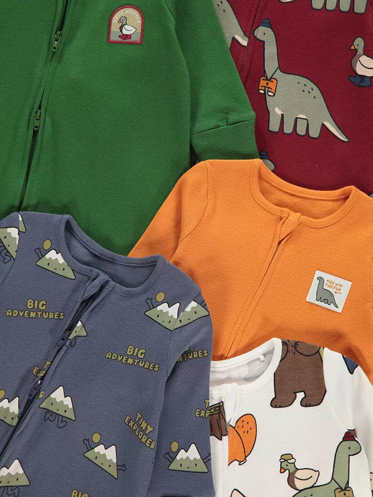 Set od 5 Spilhozne - Outdoor Animal Long Sleeve Sleepsuits 5