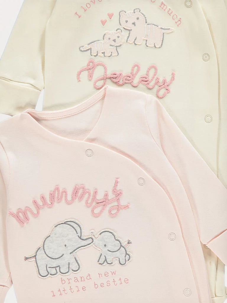 Set od 2 Spilhozne - Pink Mummy’s and Daddy's Bestie Sleepsuits