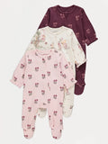 Set od 3 Spilhozne - Pink Floral Zip Fasten Sleepsuits 3 Pack
