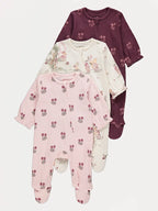 Set od 3 Spilhozne - Pink Floral Zip Fasten Sleepsuits 3 Pack
