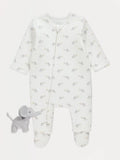 White Elephant Ribbed Zip Fasten Sleepsuit and Toy