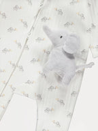 White Elephant Ribbed Zip Fasten Sleepsuit and Toy
