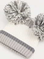 Grey Pom Pom Ribbed Beanie and Mittens Set