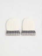 Grey Pom Pom Ribbed Beanie and Mittens Set
