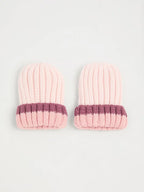 Pink Pom Pom Ribbed Beanie and Mittens Set