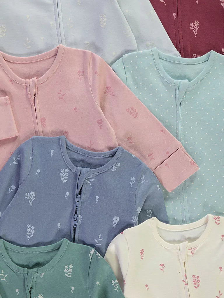 Set od 10 Spilhozna - Floral Spot Zip Fasten Sleepsuits