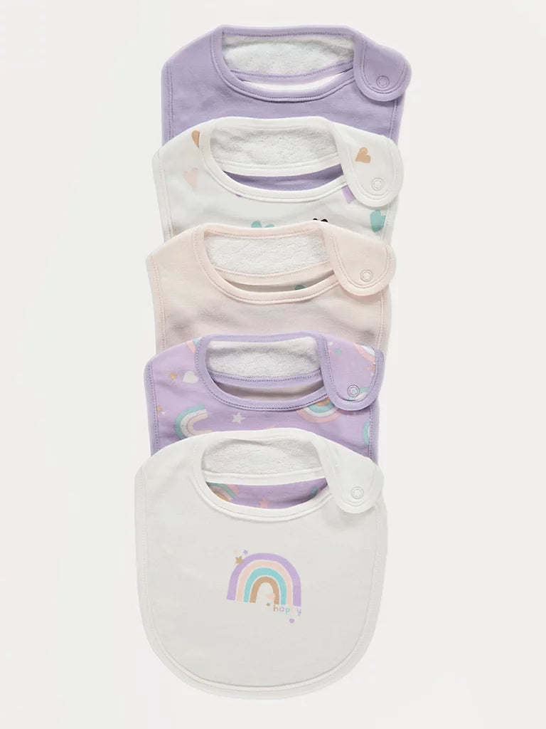 Pastel Rainbow Heart Bibs 5 Pack