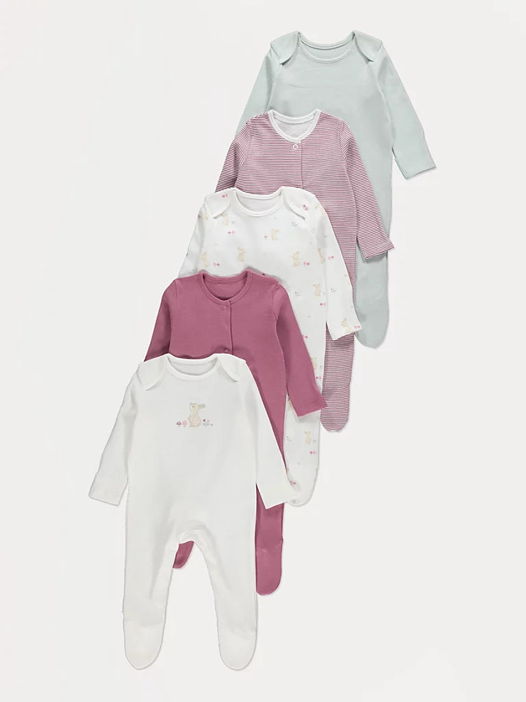 Set od 3 Spilhozne - Bunny Striped Sleepsuits 5 Pack