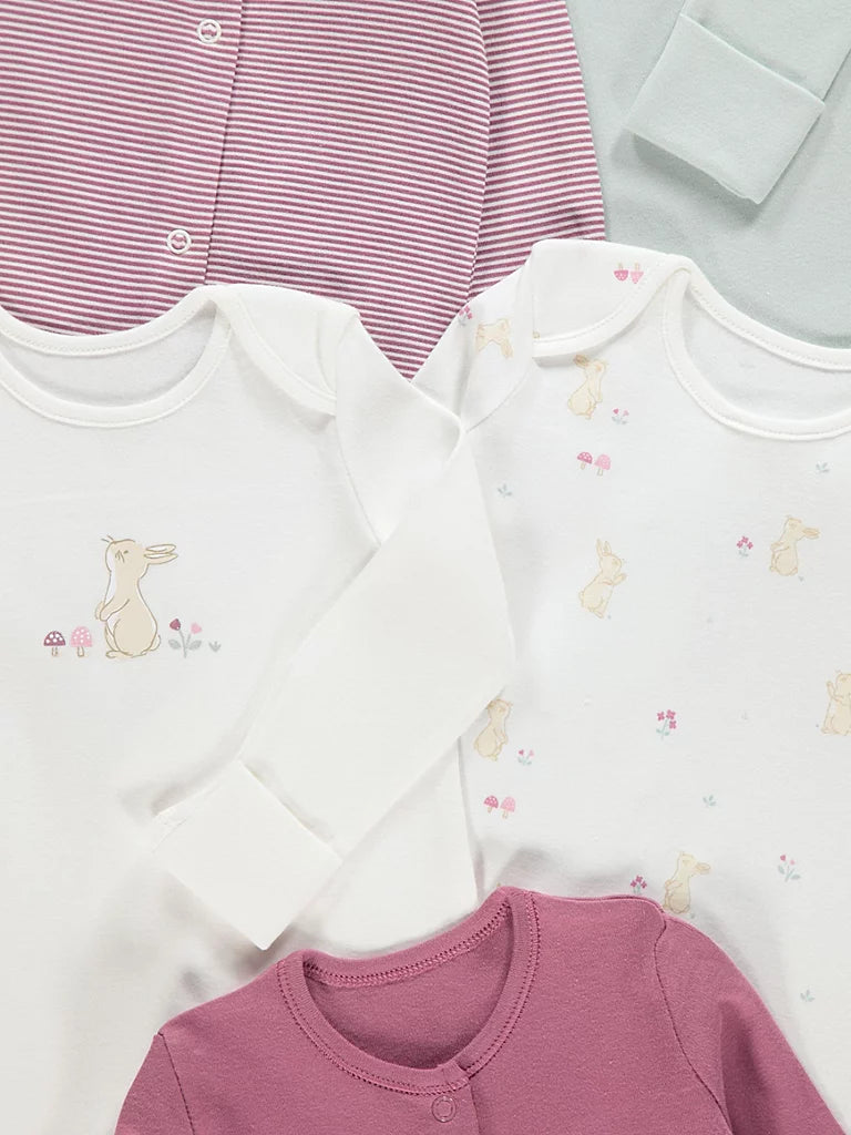 Set od 3 Spilhozne - Bunny Striped Sleepsuits 5 Pack