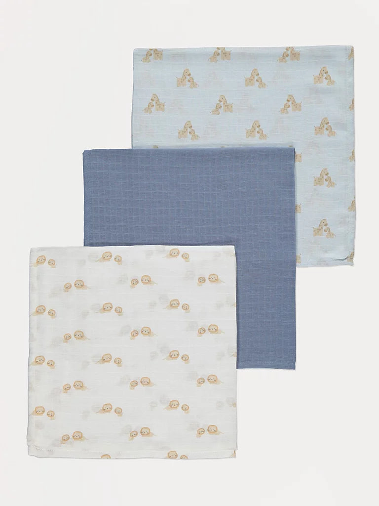 Set 3 pelene - Blue Animal Muslin