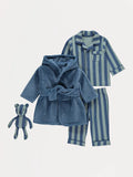 Blue Striped Shirt Pyjamas and Dressing Gown with Toy