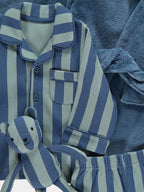 Blue Striped Shirt Pyjamas and Dressing Gown with Toy