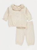 Cream Spotted Velour Sweatshirt and Trousers Outfit