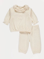 Cream Spotted Velour Sweatshirt and Trousers Outfit