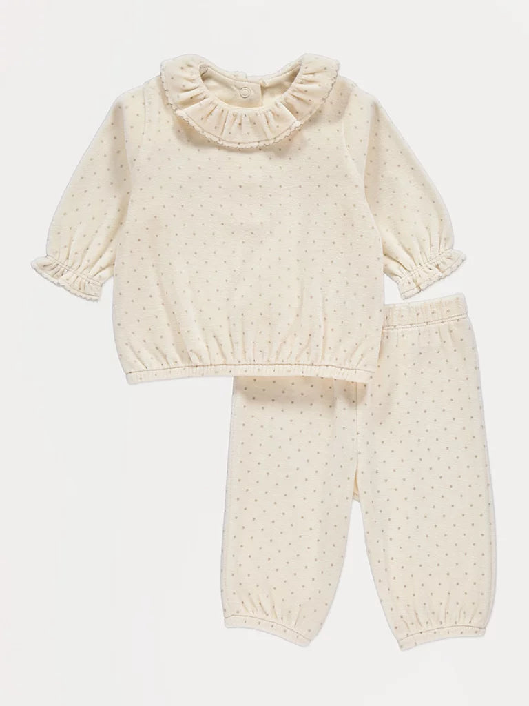 Cream Spotted Velour Sweatshirt and Trousers Outfit