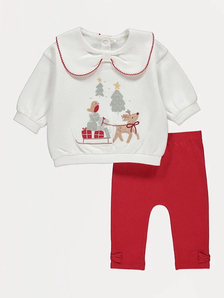 Christmas White Collared Sweatshirt and Leggings Outfit