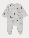 Grey Animal Embroidered Fleece Sleepsuit