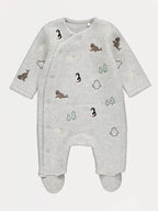 Grey Animal Embroidered Fleece Sleepsuit
