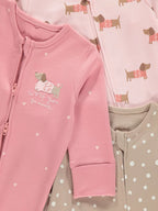 Set od 3 Spilhozne - Pink Dog Spot Sleepsuits 3 Pack