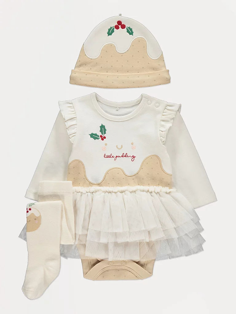 Christmas Cream Little Pudding Outfit