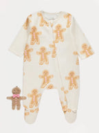 Cream Gingerbread Cookie Zip Fleece Sleepsuit and Toy