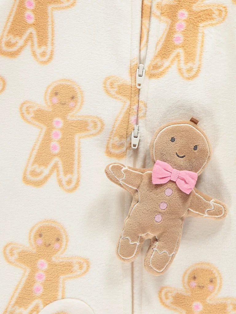 Cream Gingerbread Cookie Zip Fleece Sleepsuit and Toy