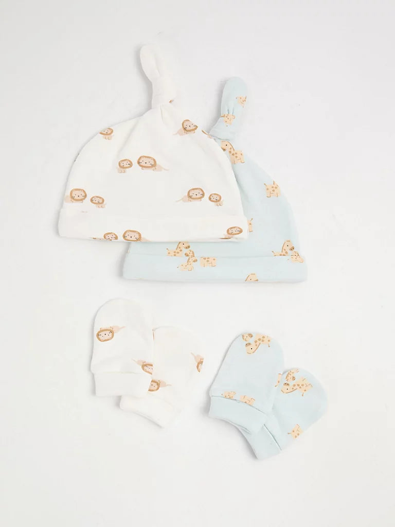 Safari Animal Newborn Hat and Mittens Set 2 Pack